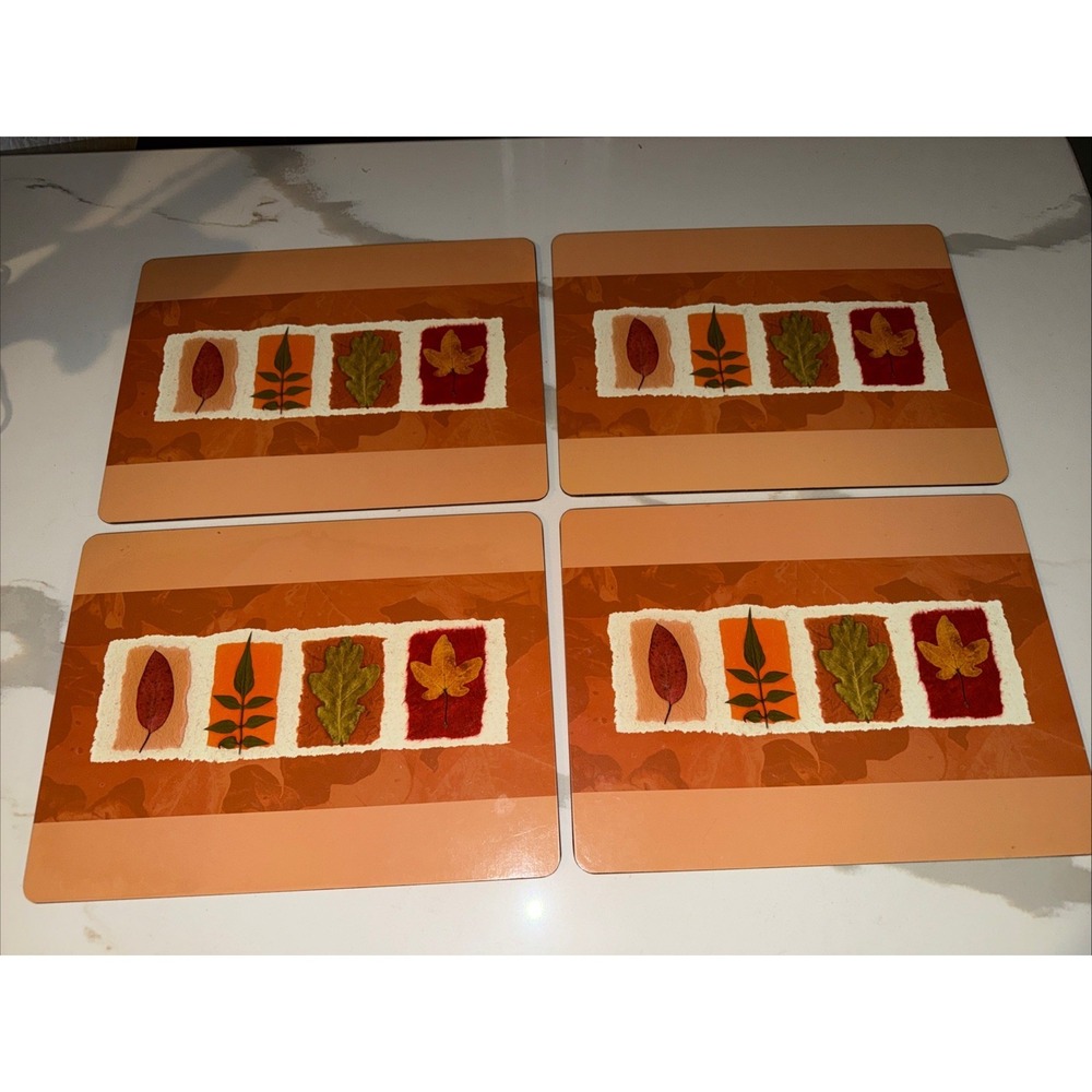 Set 4 Fall Leaves Cork Backed Placemats Classic Harvest Glossy 11" x 8"